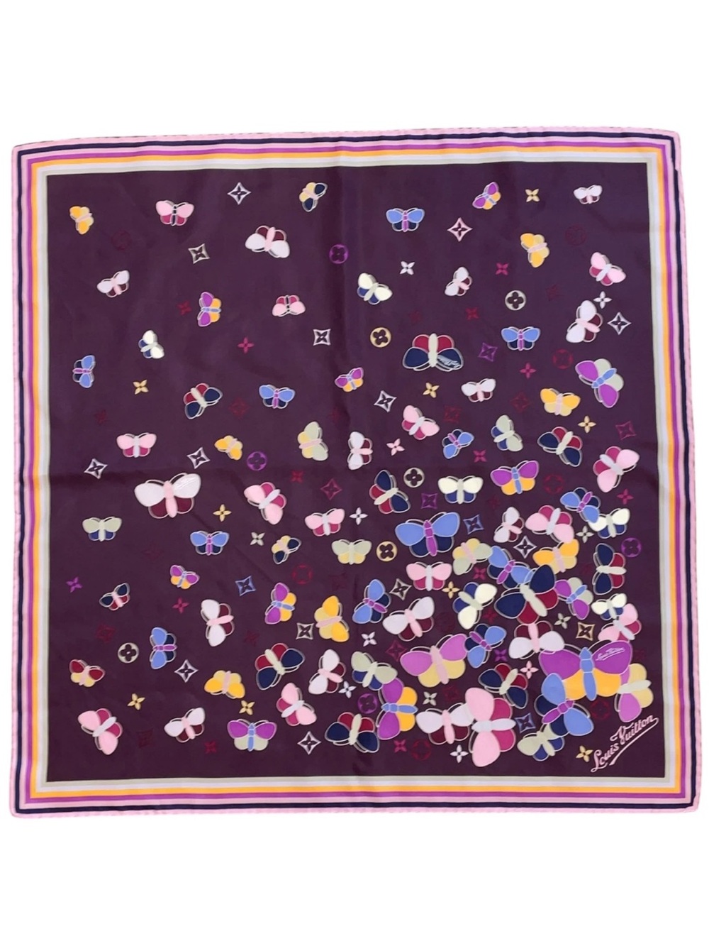 Louis Vuitton Carré 70 Monogram Butterfly Purple Multi Silk Scarf